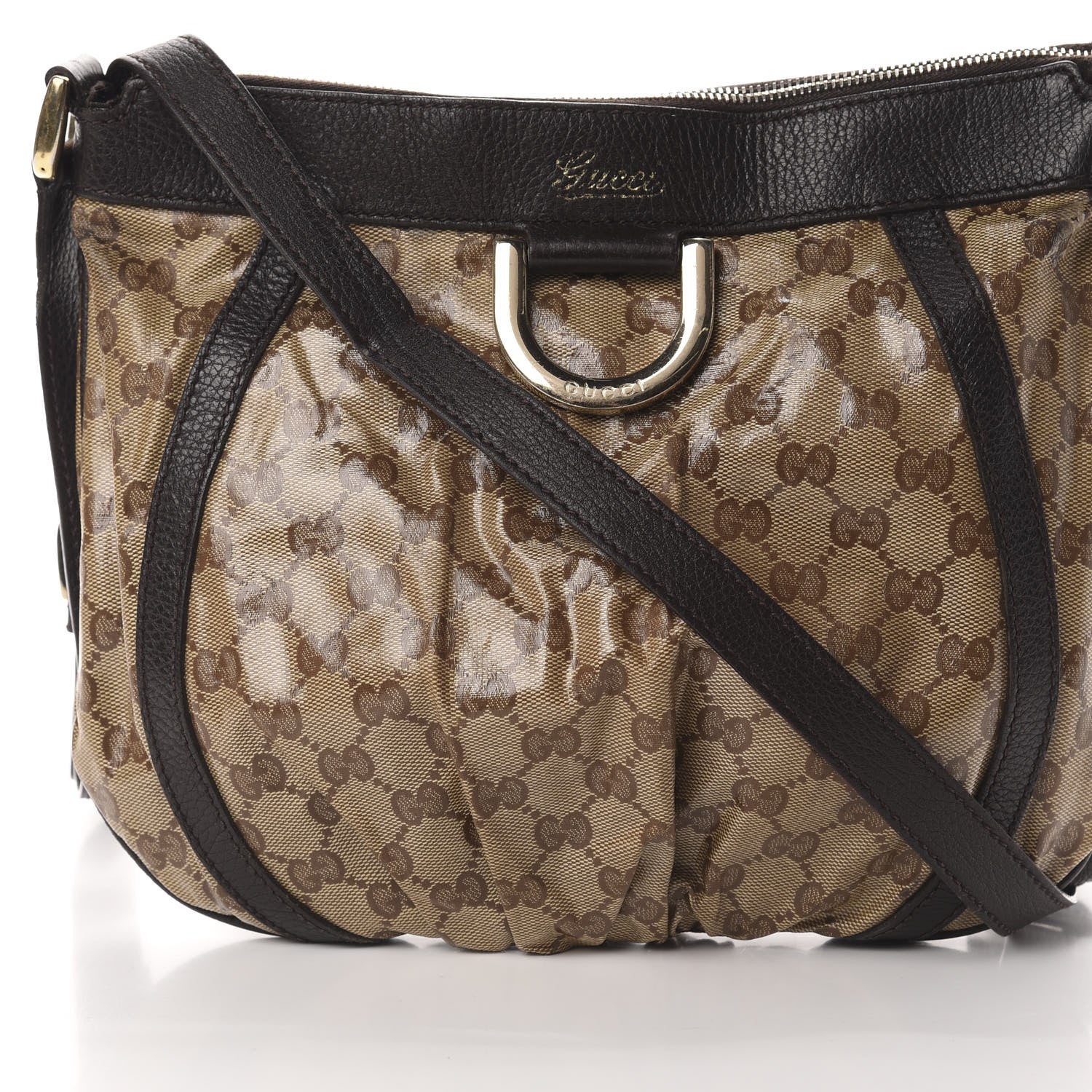 Gucci Crystal Monogram Small D Gold Ring Messenger Dark Brown 8 of 15