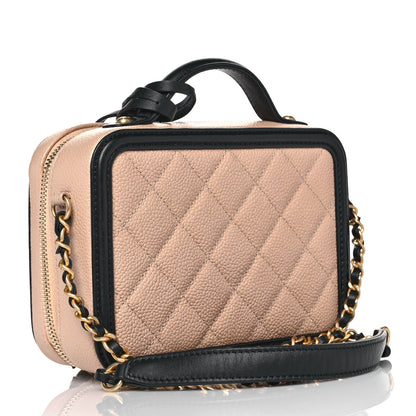 Chanel Caviar Quilted Small CC Filigree Vanity Case Beige Black 3 of 9