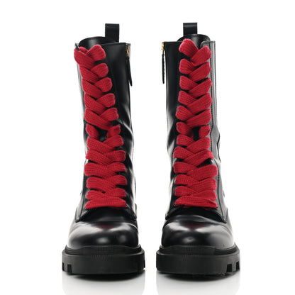 Gucci Magnum Calfskin Cirano Lux Web Lace Up Tall Combat Boots 39 Black Verde Hibiscus Red 2 of 15