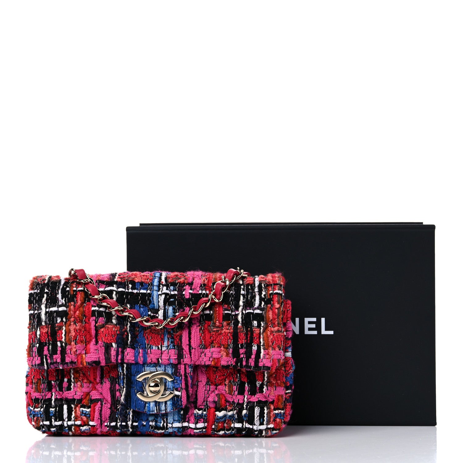 Chanel Tweed Quilted Mini Rectangular Flap Red Pink Black 10 of 10