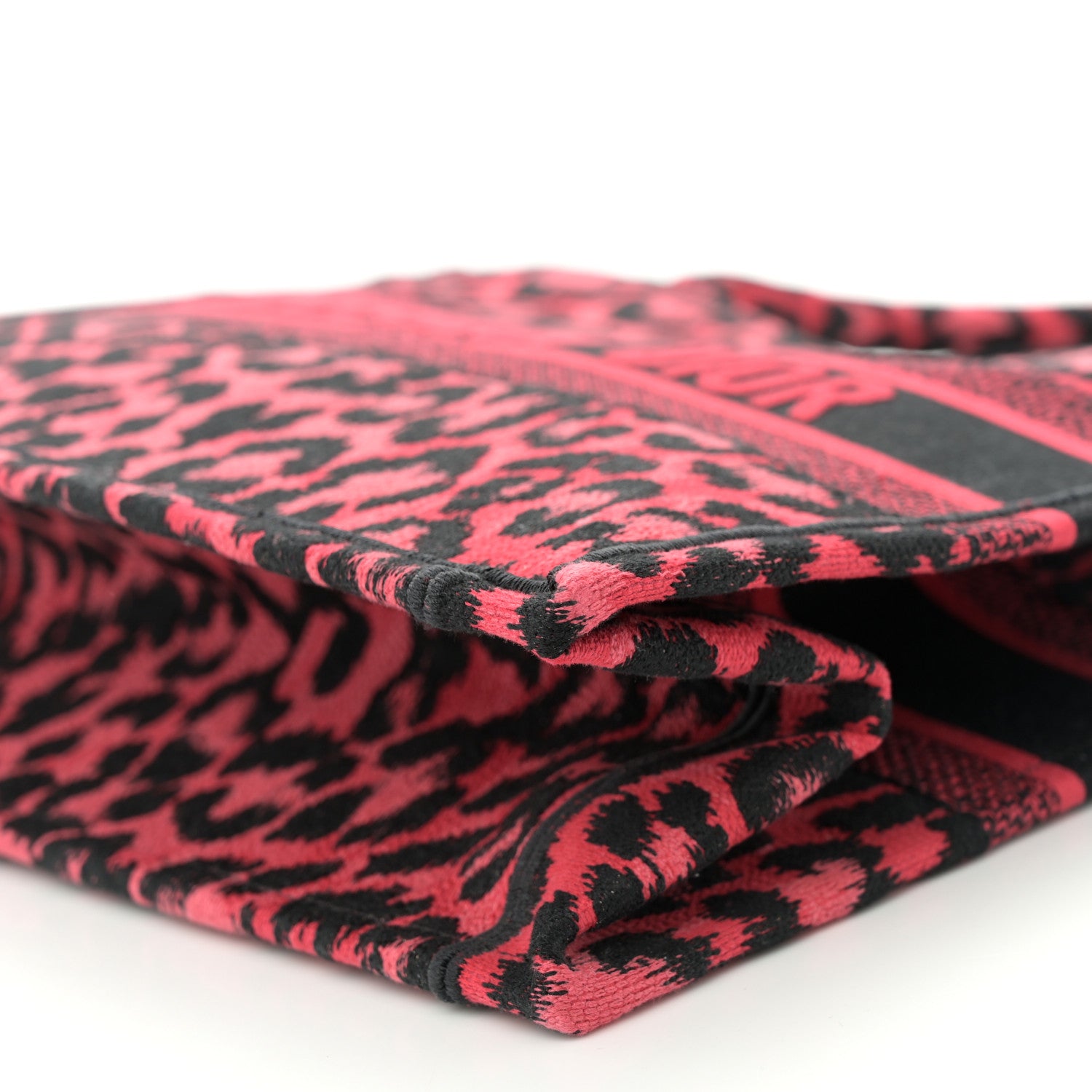 Christian Dior Canvas Mizza Embroidered Medium Leopard Book Tote Fuchsia Multicolor 10 of 12