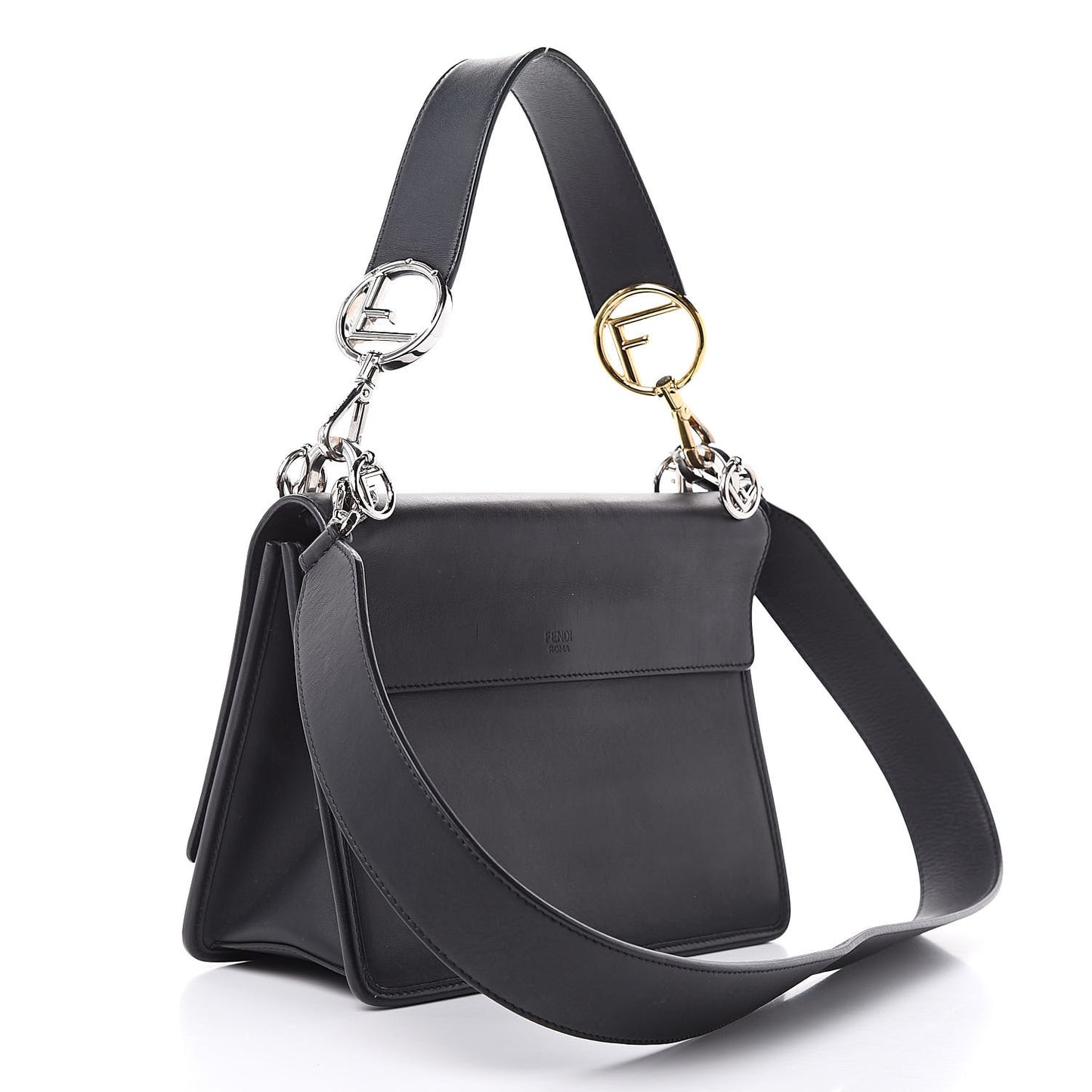 Vitello Century Velvet F is Fendi FF Kan I Shoulder Bag Black Tobacco