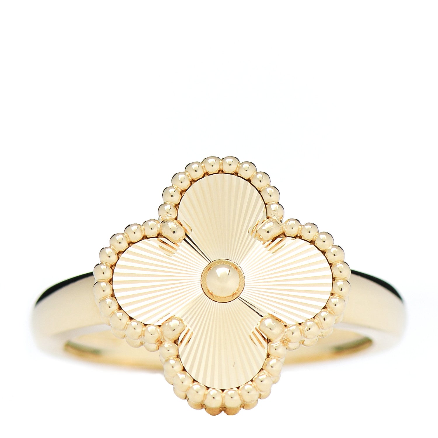 Van Cleef & Arpels 18K Yellow Gold Guilloche Vintage Alhambra Ring 58 8.25 1 of 6
