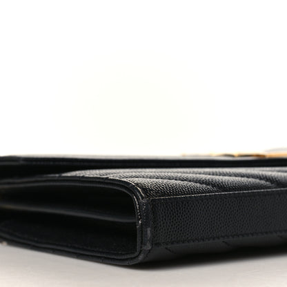 Saint Laurent Grain De Poudre Matelasse Chevron Monogram Chain Wallet Black 8 of 10