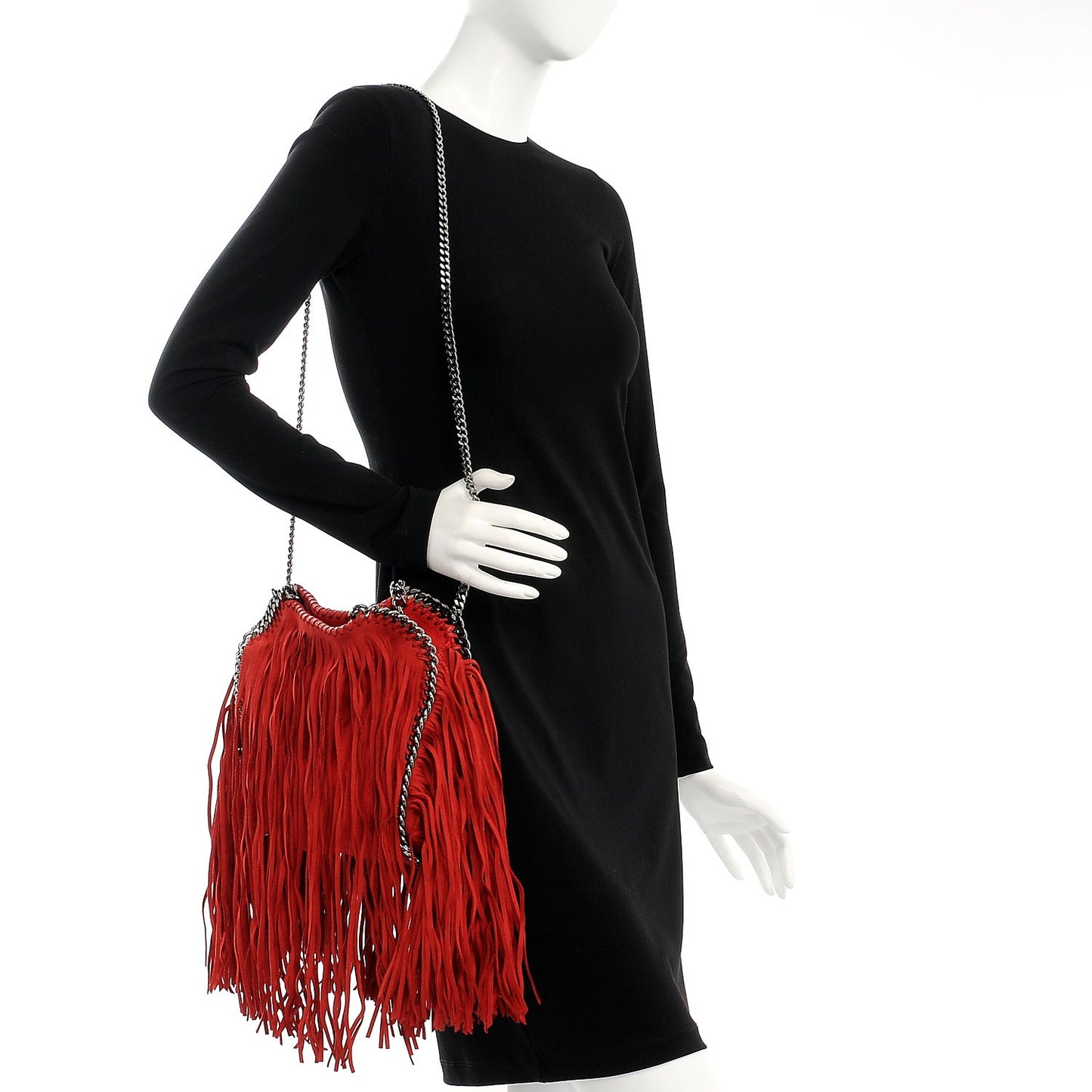 Shaggy Deer Fringe Mini Falabella Tote Cherry
