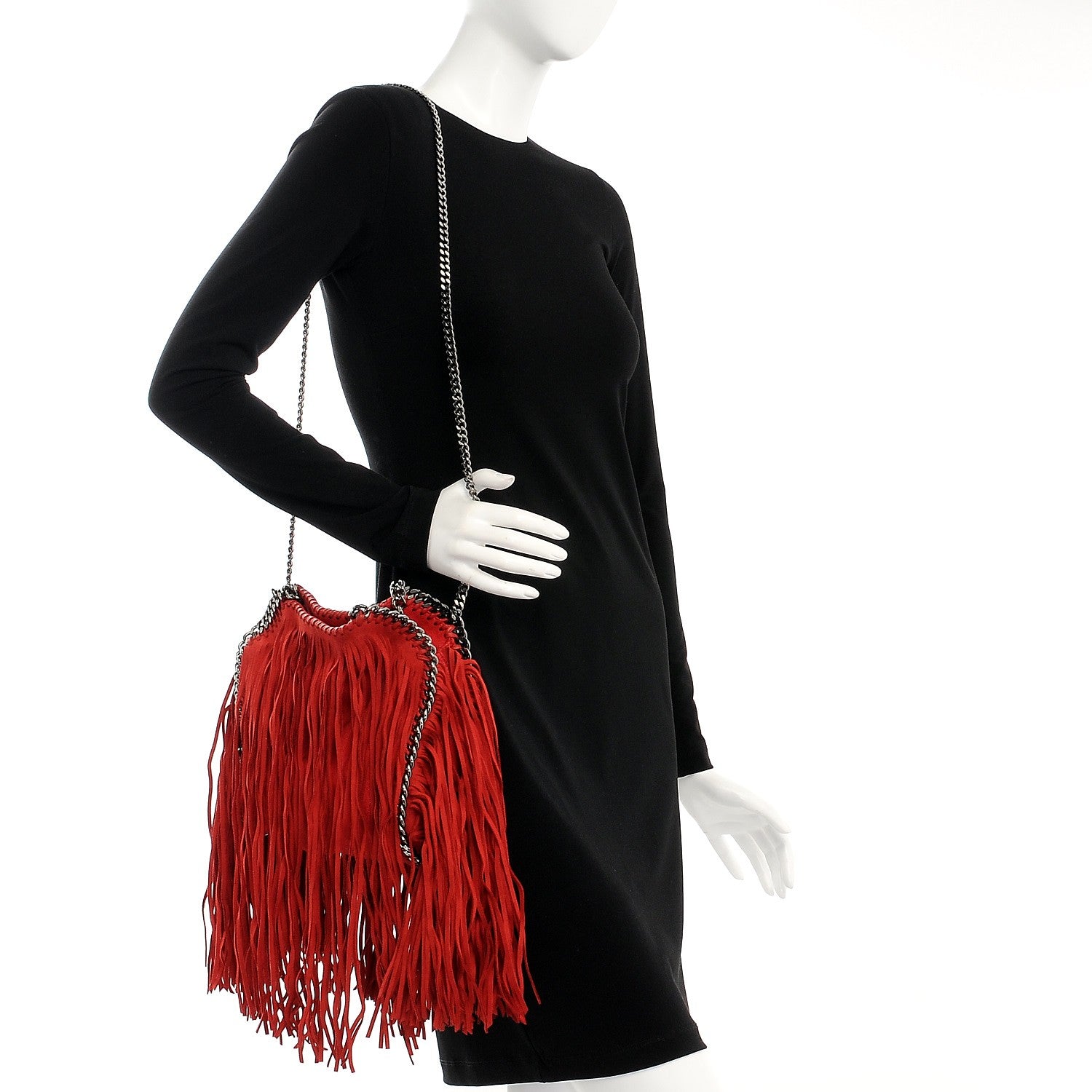 Stella McCartney Shaggy Deer Fringe Mini Falabella Tote Cherry 2 of 8