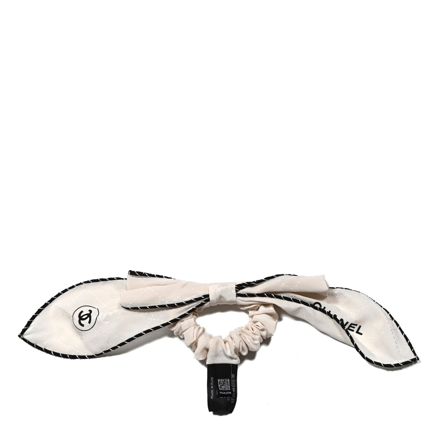 Silk CC Hair Tie Ecru Black Silver