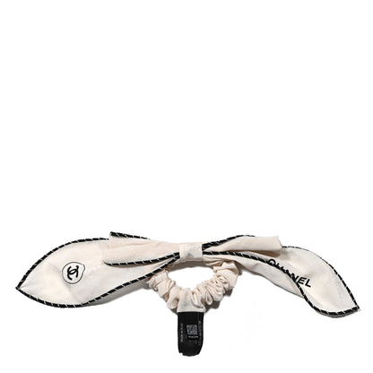 Chanel Silk CC Hair Tie Ecru Black Silver 1 of 3