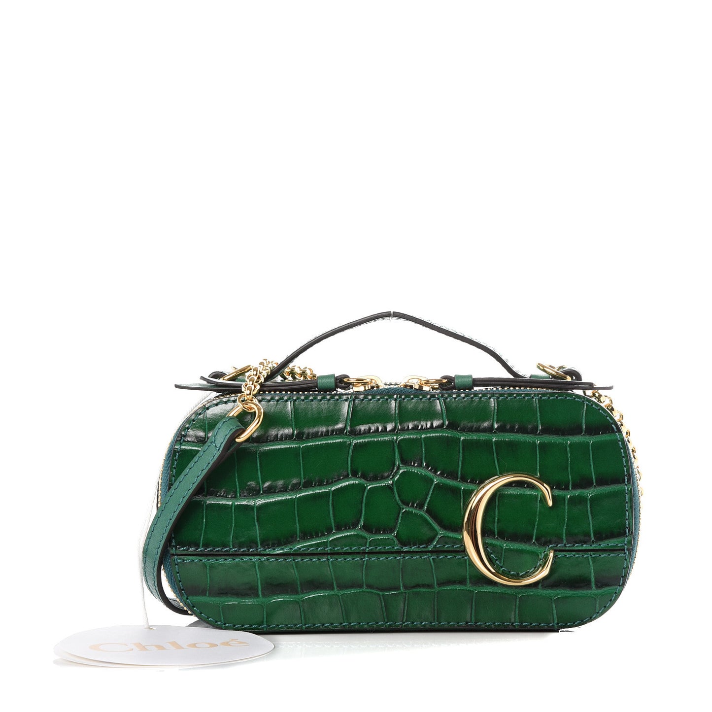 Calfskin Crocodile Embossed Mini C Vanity Bag Woodsy Green