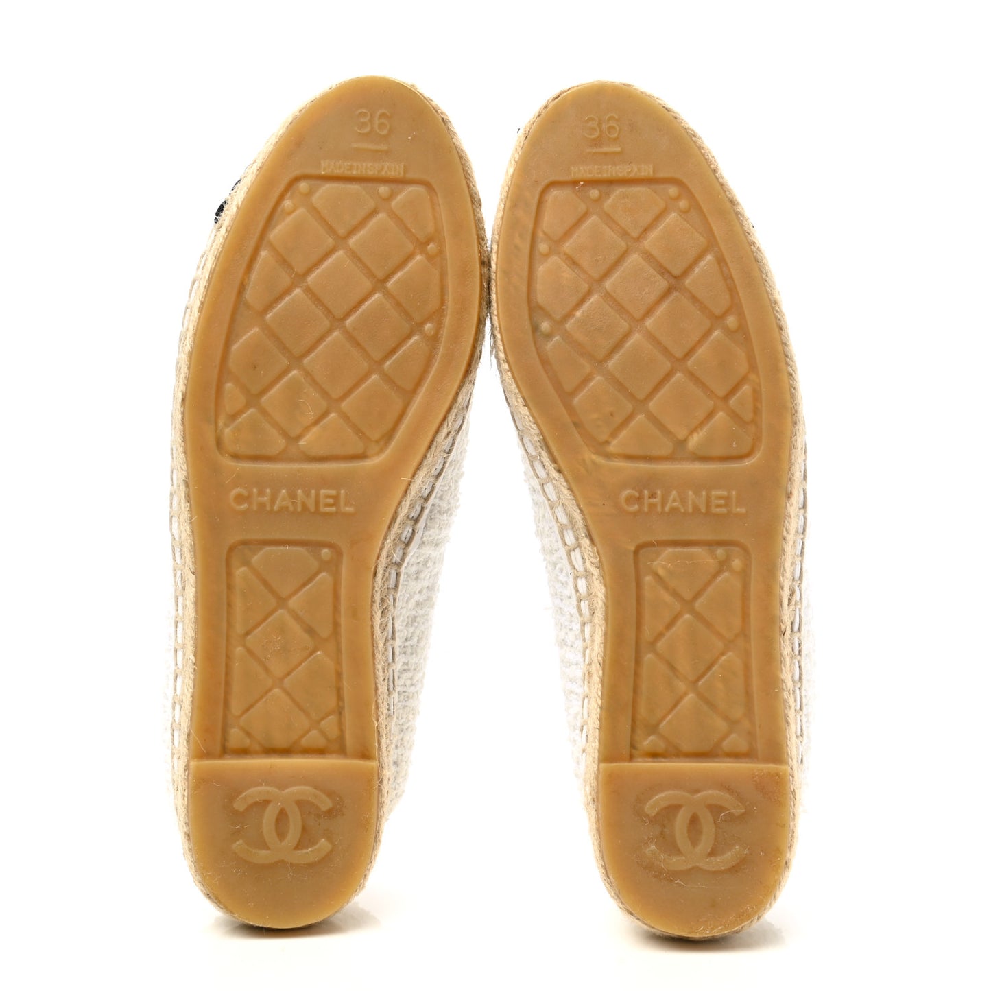 Tweed Grosgrain CC Espadrilles 36 White Black