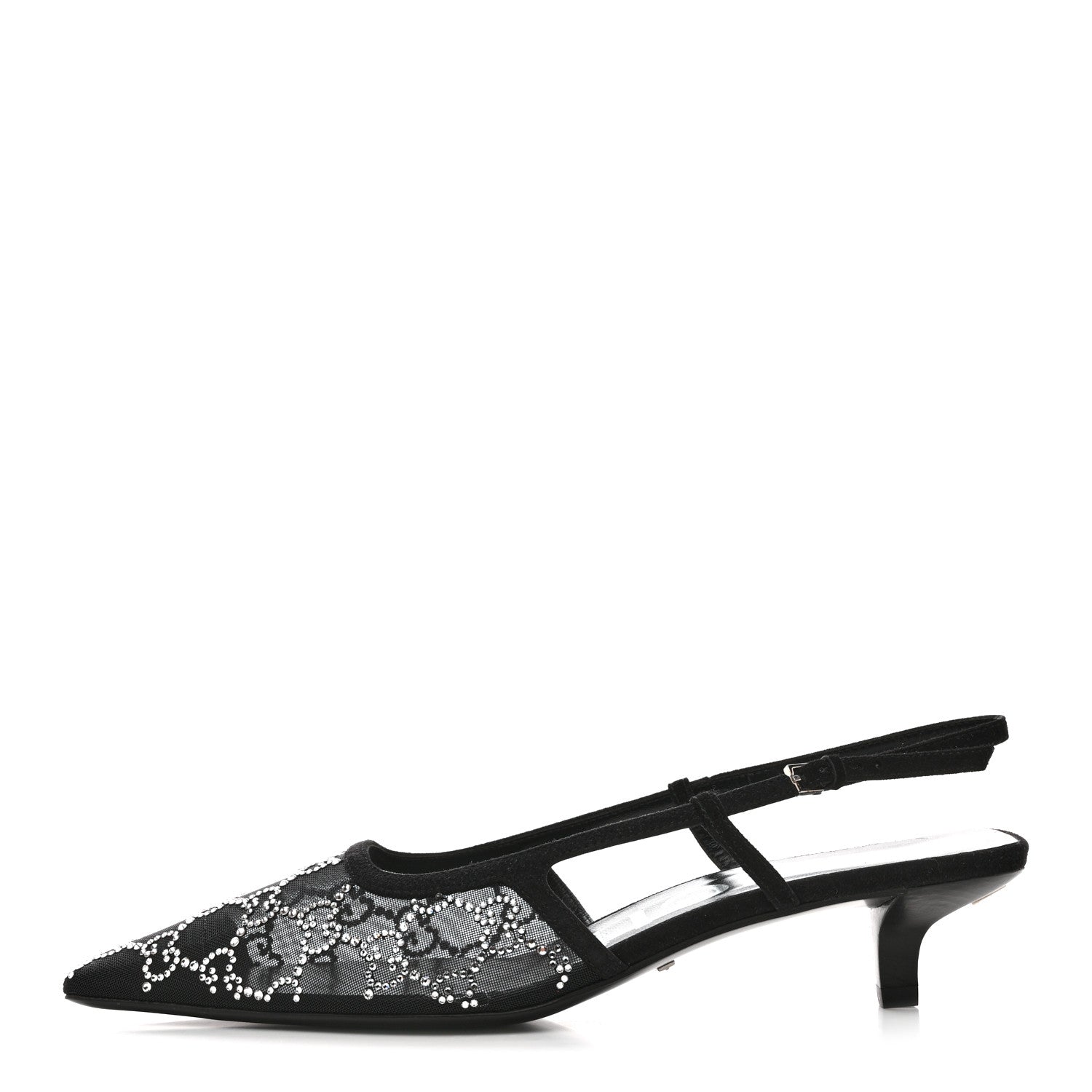 Gucci Tela Retino Kid Scamosciato Crystal GG Monogram Square G 35mm Slingback Pumps 39 Black 5 of 19