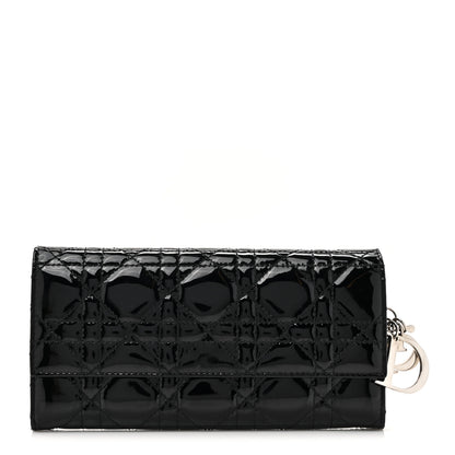 Christian Dior Patent Lambskin Cannage Lady Dior Rendezvous Wallet On Chain Black 1 of 13