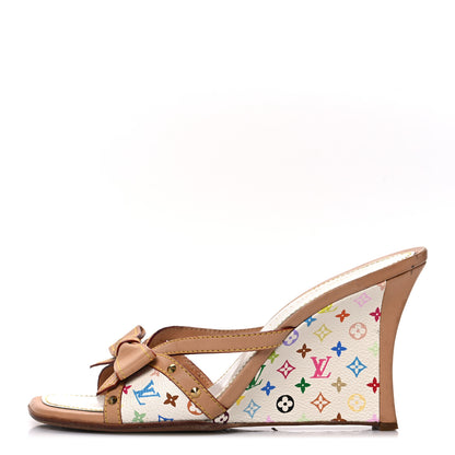 Louis Vuitton Monogram Multicolor Bow Wedge Sandals 40 White 1 of 11