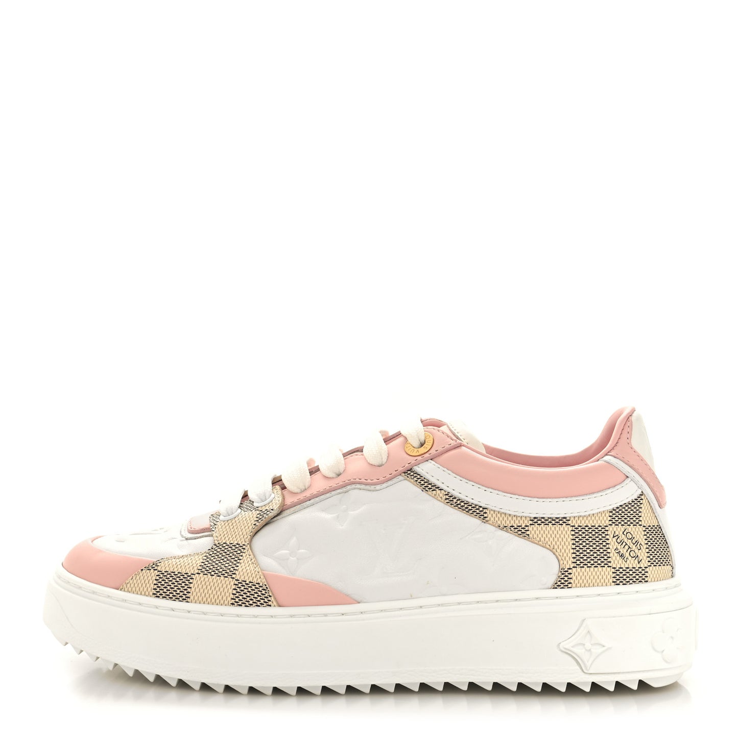 Monogram Embossed Calfskin Damier Azur Time Out Sneakers 37.5 Rose Clair Pink