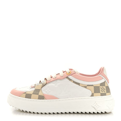 Louis Vuitton Monogram Embossed Calfskin Damier Azur Time Out Sneakers 37.5 Rose Clair Pink 1 of 8
