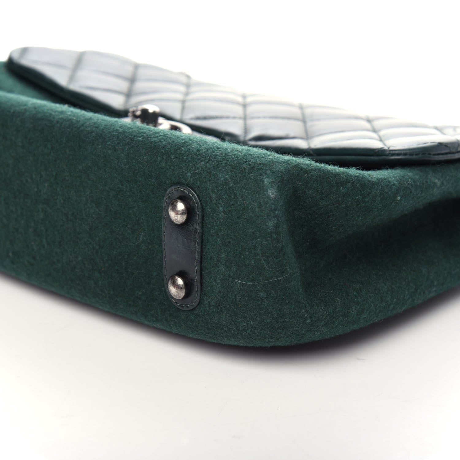 Chanel Felt Glazed Calfskin Quilted Edelweiss Flower Flap Dark Green 9 of 9