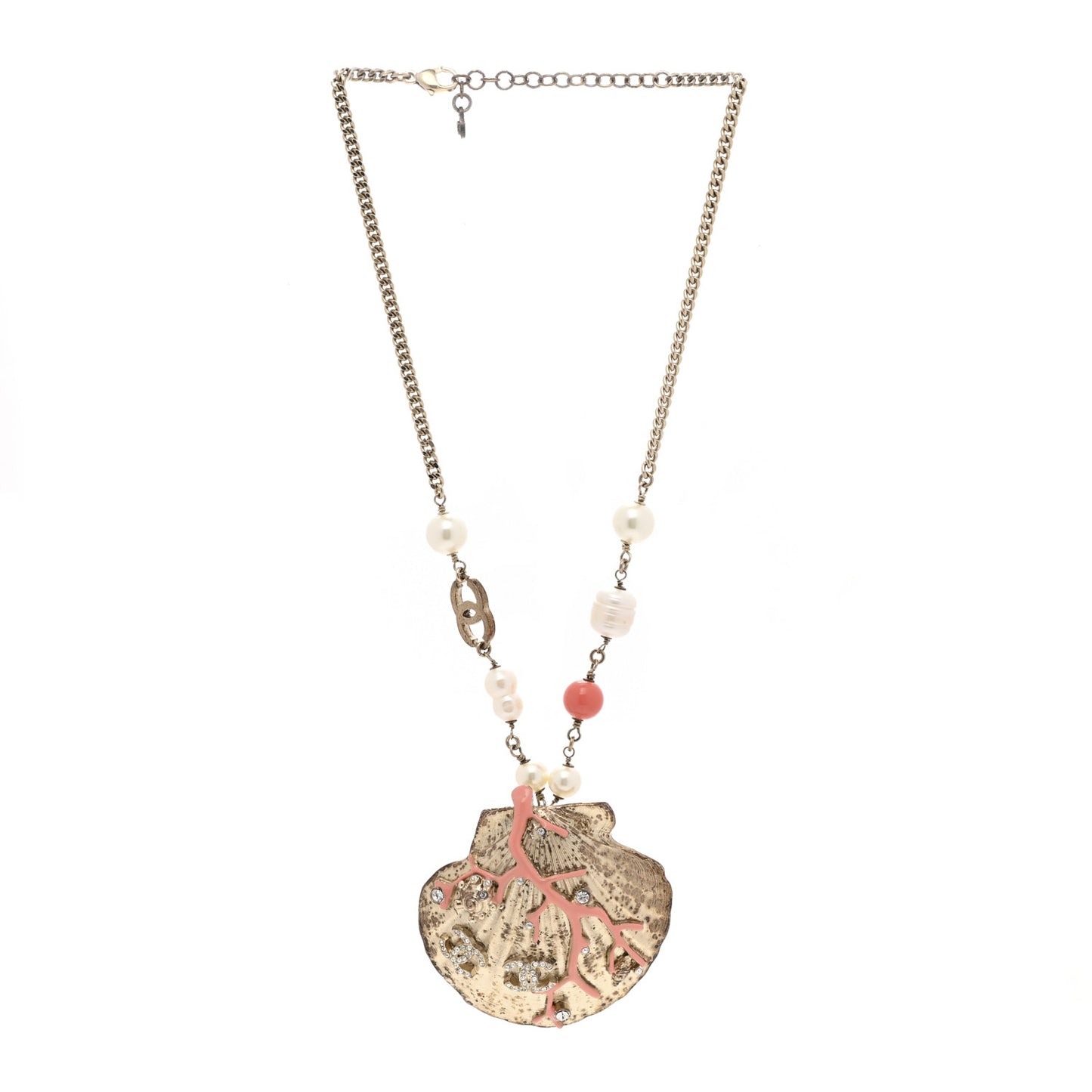 Crystal Pearl Shell Necklace Gold