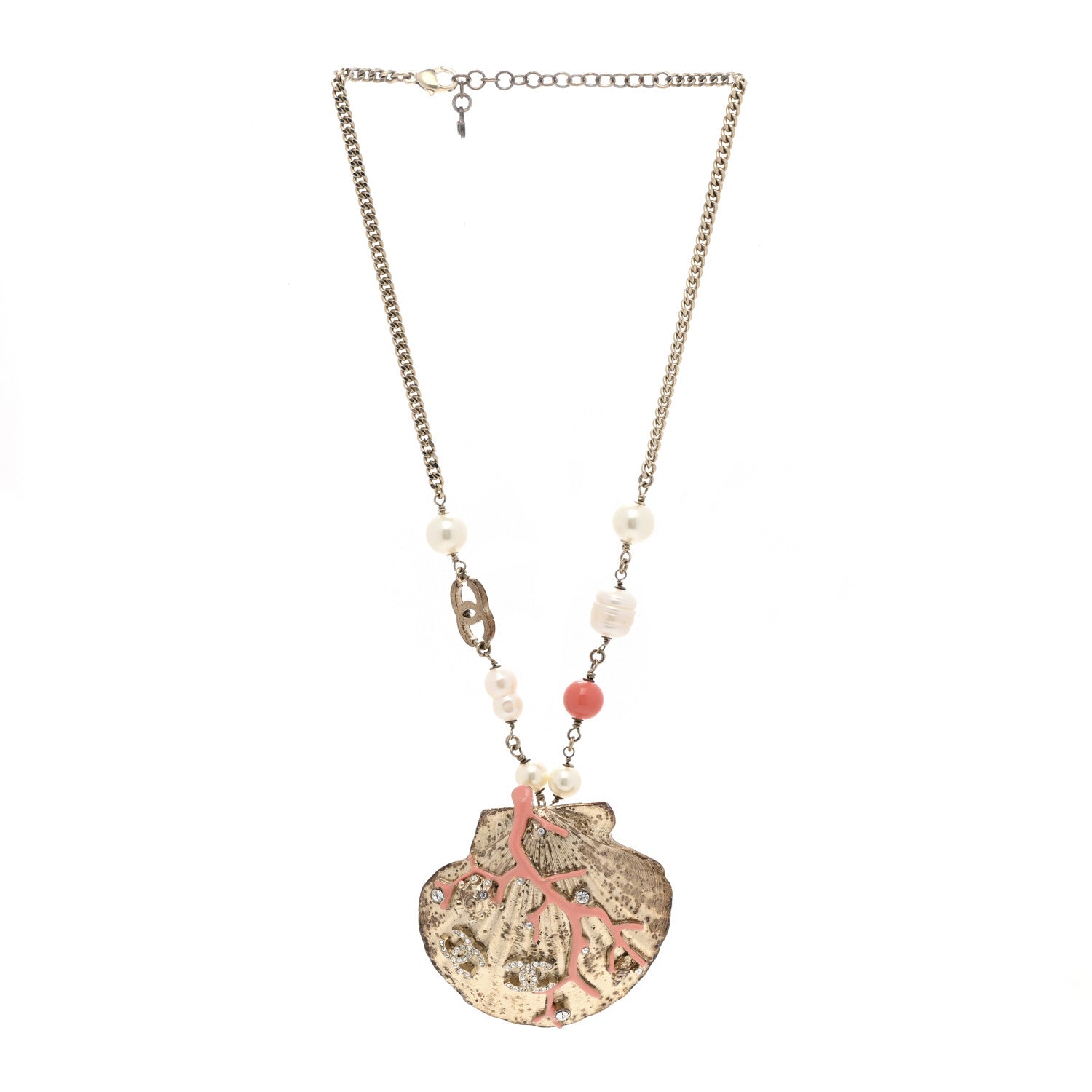 Chanel Crystal Pearl Shell Necklace Gold 3 of 6