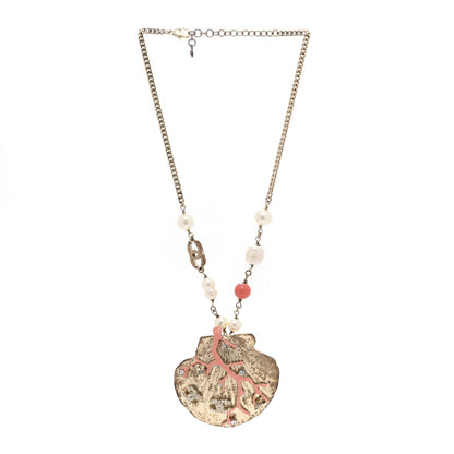 Chanel Crystal Pearl Shell Necklace Gold 3 of 6