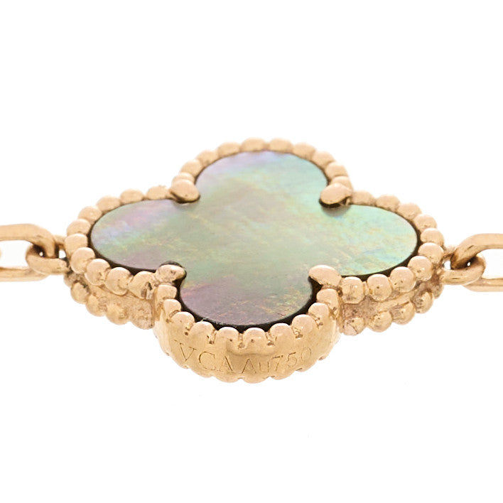 Van Cleef & Arpels 18K Rose Gold Diamond Gray Mother of Pearl 5 Motifs Vintage Alhambra Bracelet 4 of 4