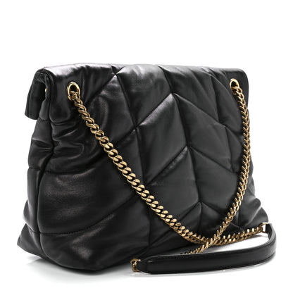 Saint Laurent Lambskin Quilted Medium Loulou Puffer Monogram Chain Satchel Black 3 of 12