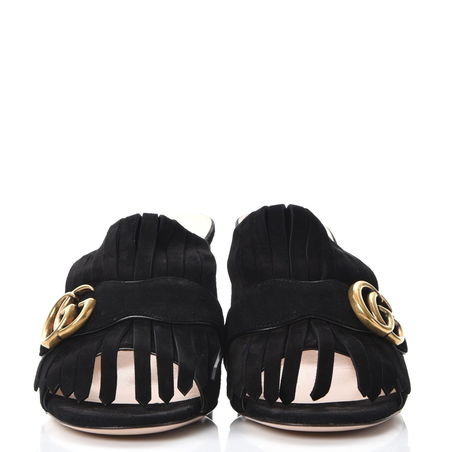 Kid Scamosciato GG Marmont Fringe 75mm Slide Sandals 38.5 Black