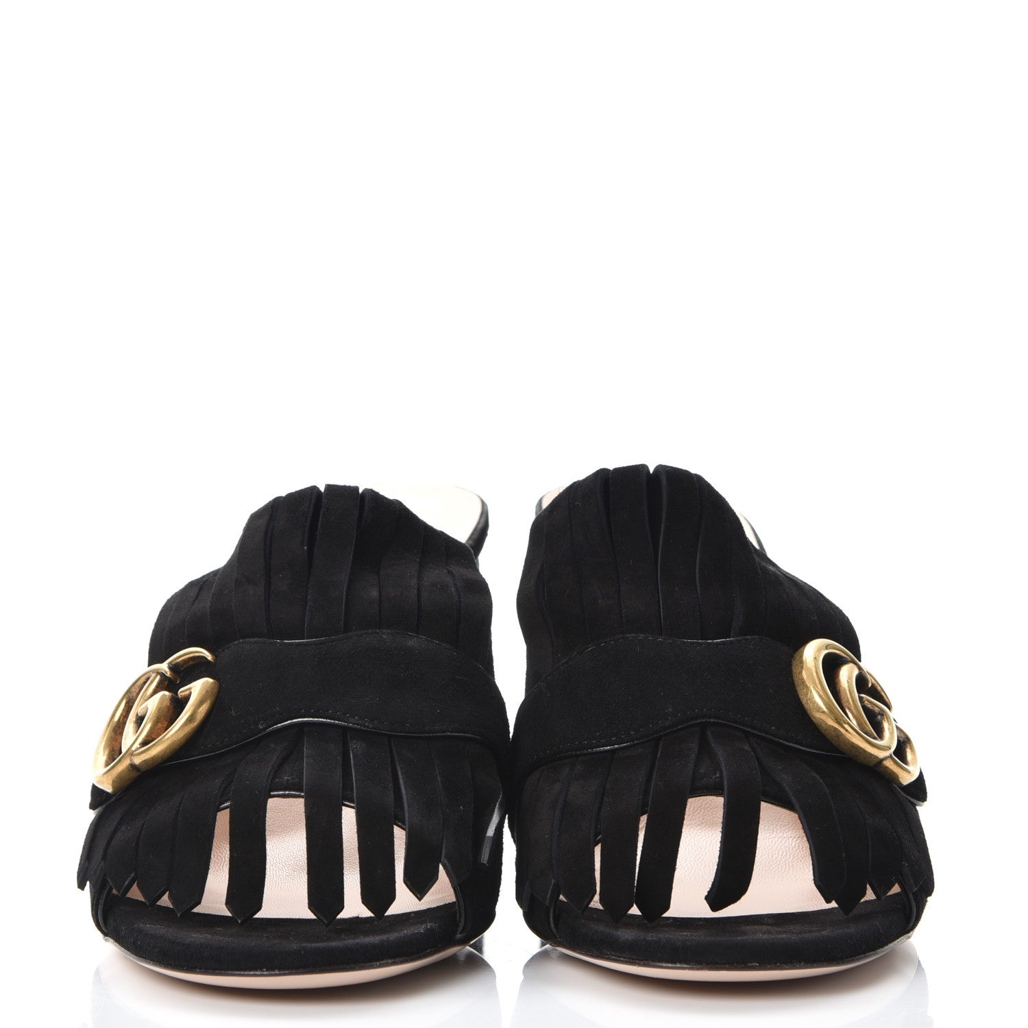 Gucci Kid Scamosciato GG Marmont Fringe 75mm Slide Sandals 38.5 Black 2 of 7