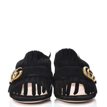 Gucci Kid Scamosciato GG Marmont Fringe 75mm Slide Sandals 38.5 Black 2 of 7