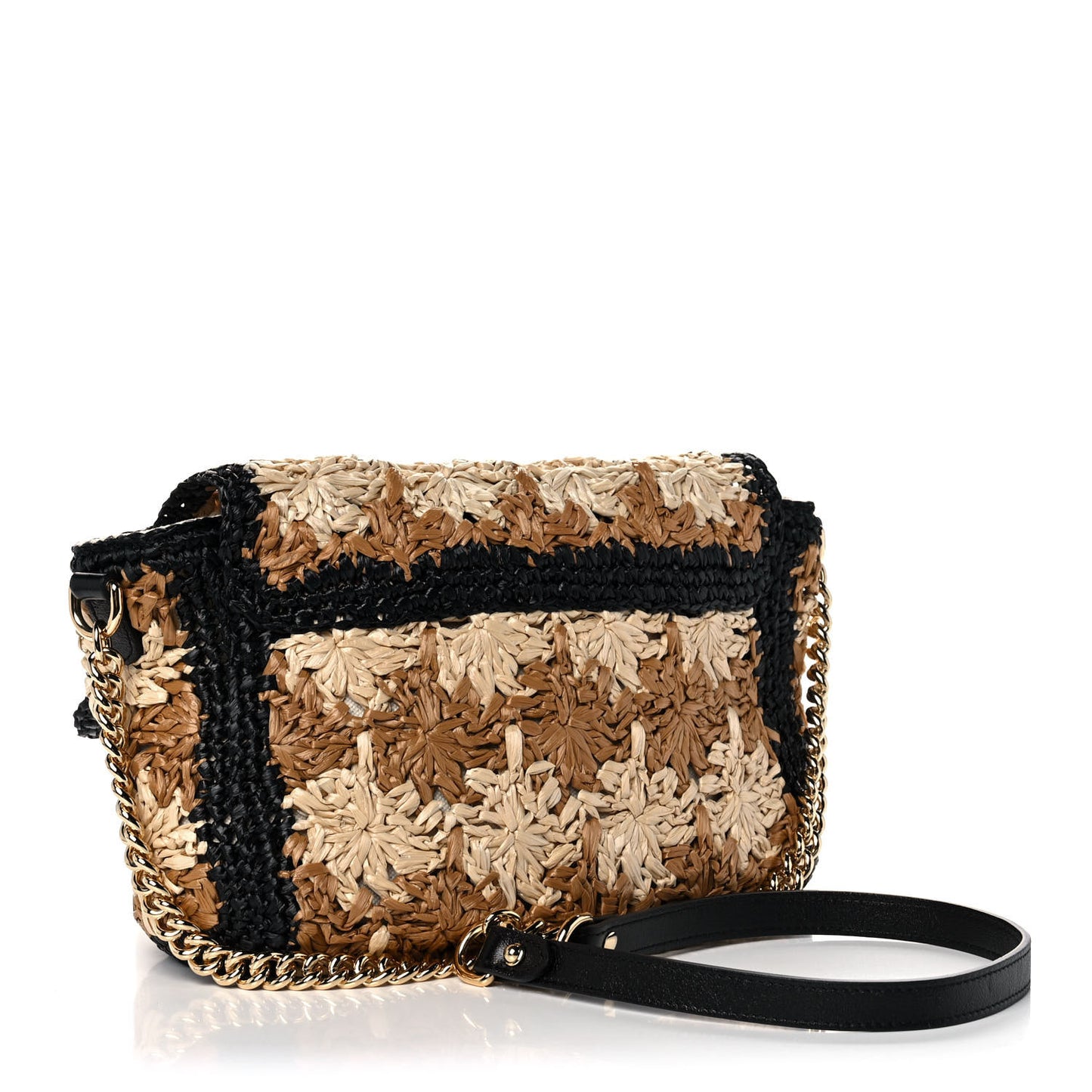 Raffia Azalea Calfskin Crochet Flower Small GG Marmont Shoulder Bag Natural Ecru Black