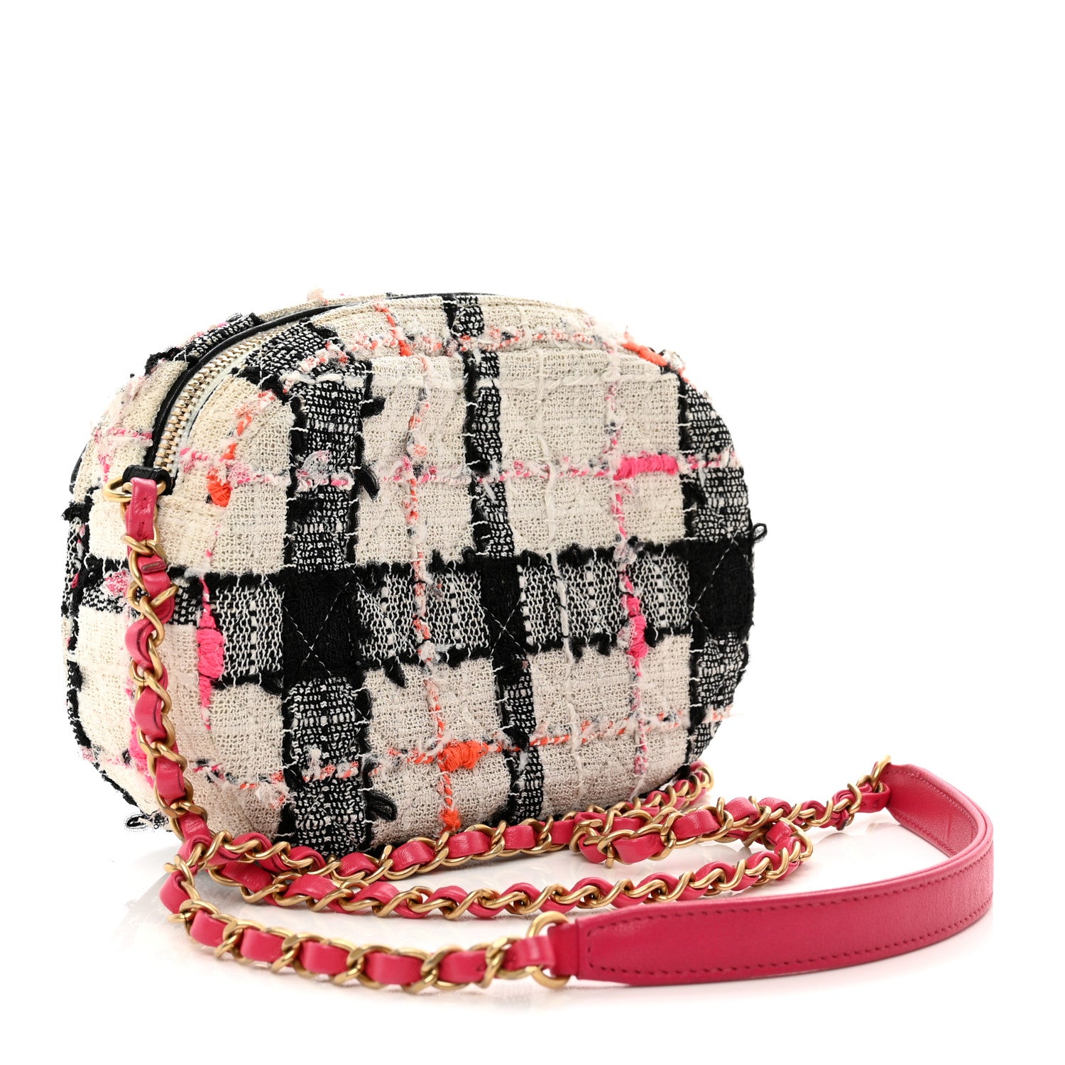 Chanel Tweed Lambskin Quilted Coco Midnight Camera Case White Black Multicolor 2 of 11