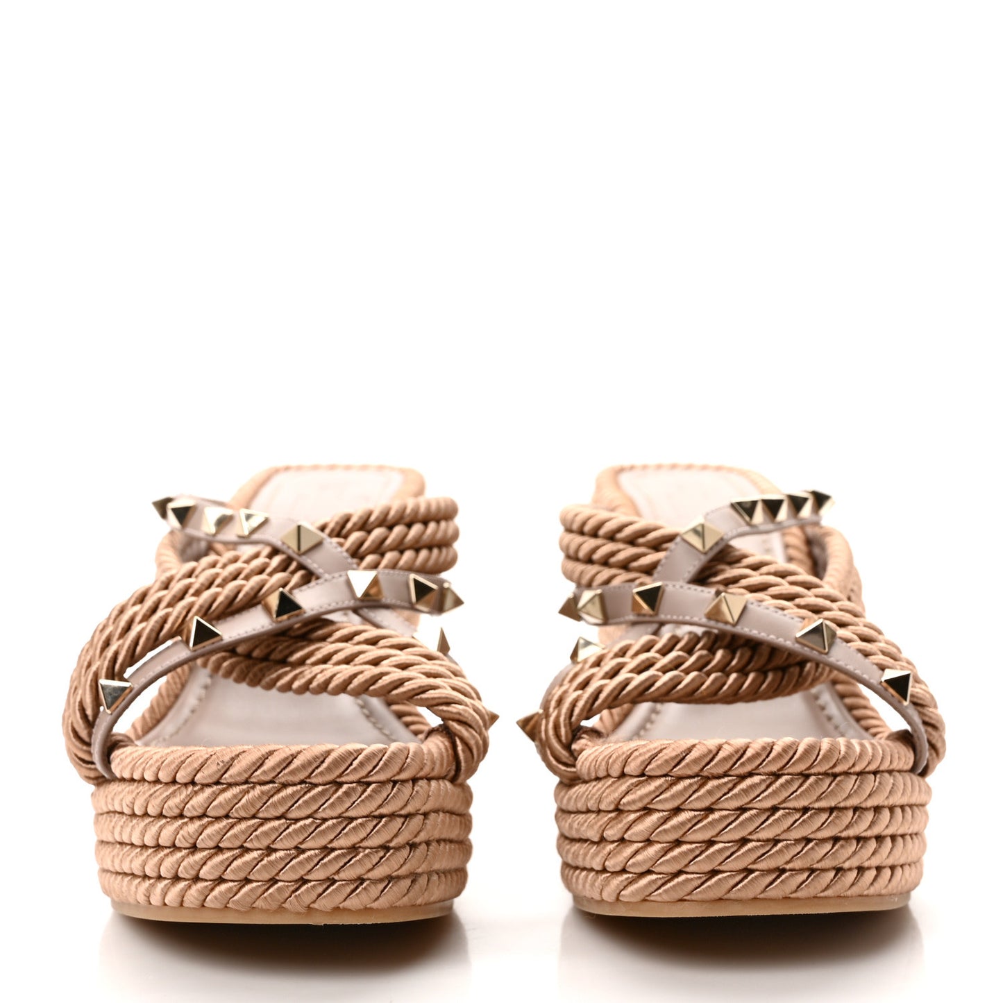 Calfskin Silk Rockstud Torchon Espadrille Wedge 25/95mm Slide Sandals 36 Poudre