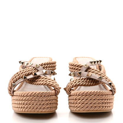 Valentino Garavani Calfskin Silk Rockstud Torchon Espadrille Wedge 25/95mm Slide Sandals 36 Poudre 2 of 7
