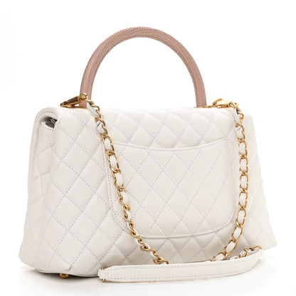 Chanel Caviar Lizard Quilted Small Coco Handle Flap White Beige 3 of 11