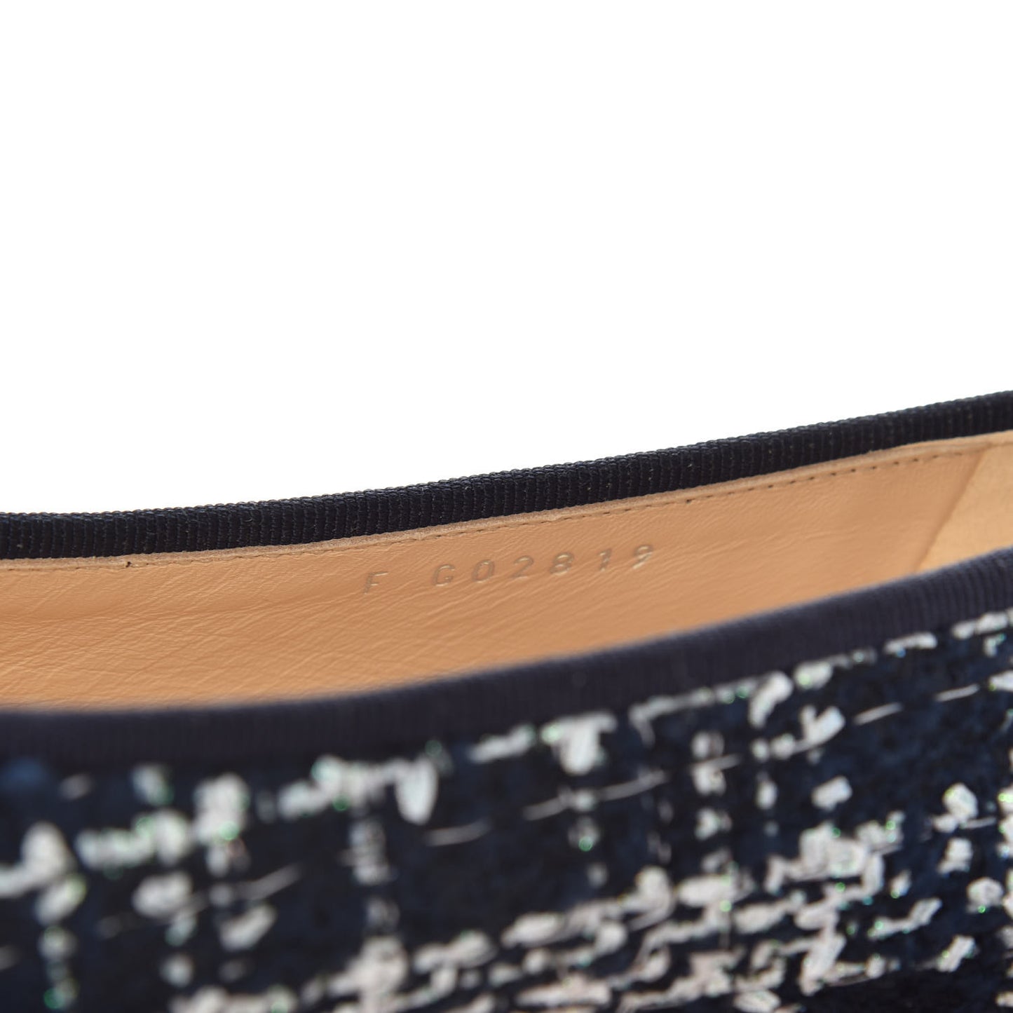 Tweed Grosgrain Cap Toe Ballerina Flats 38.5 Navy Blue White Black
