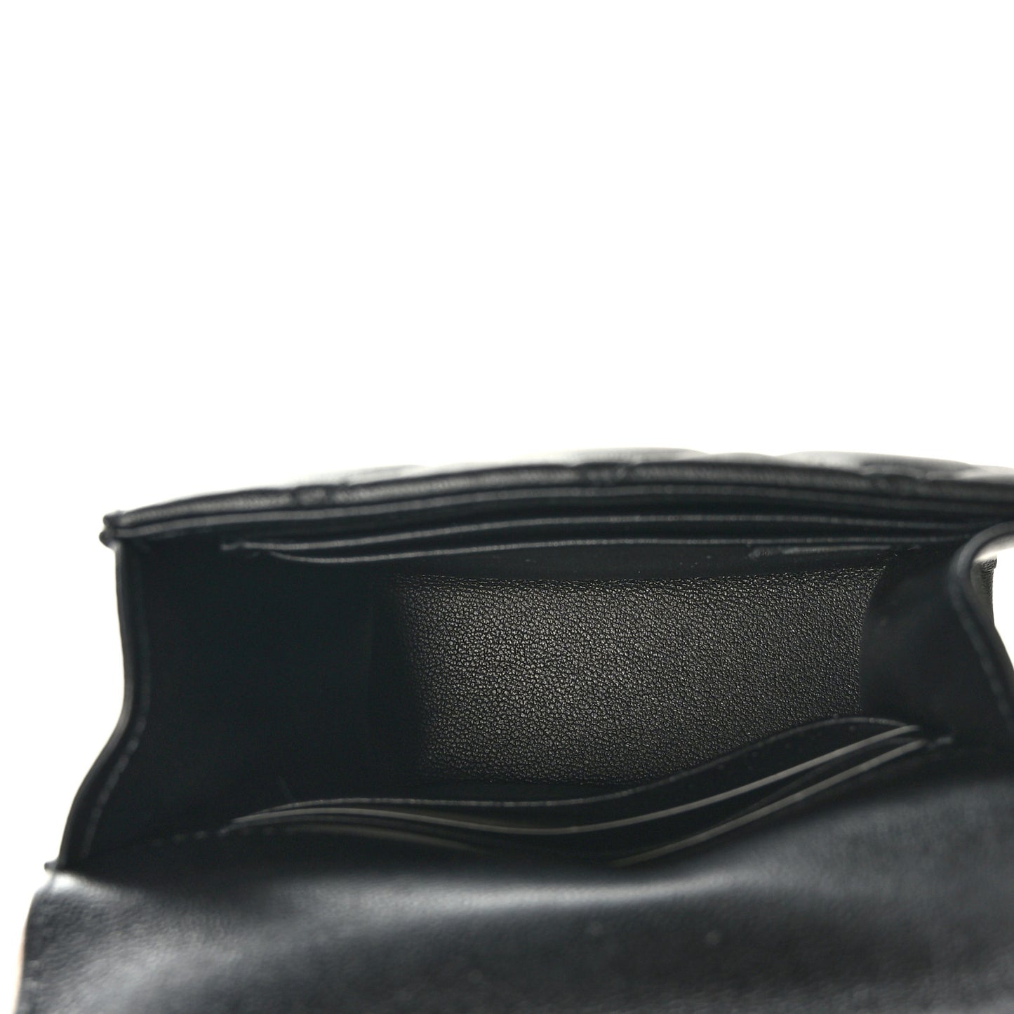 Lambskin Quilted Top Handle Flap Clutch With Chain Black