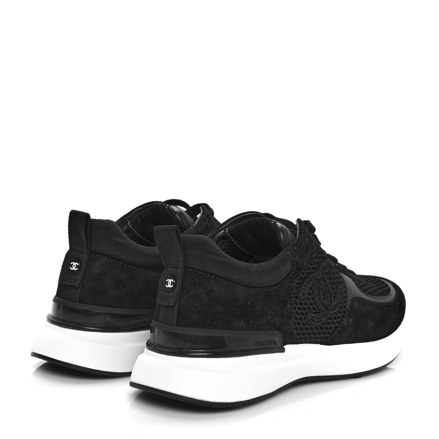 Calfskin Mesh Lycra Suede Womens Logo Sneakers 39.5 Black
