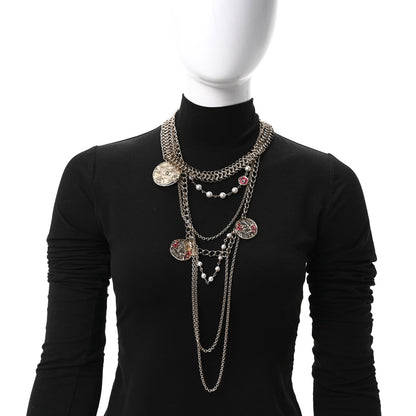 Chanel Resin Pearl Metal CC Camellia Multi Strand Chain Necklace Pink Gold 2 of 4