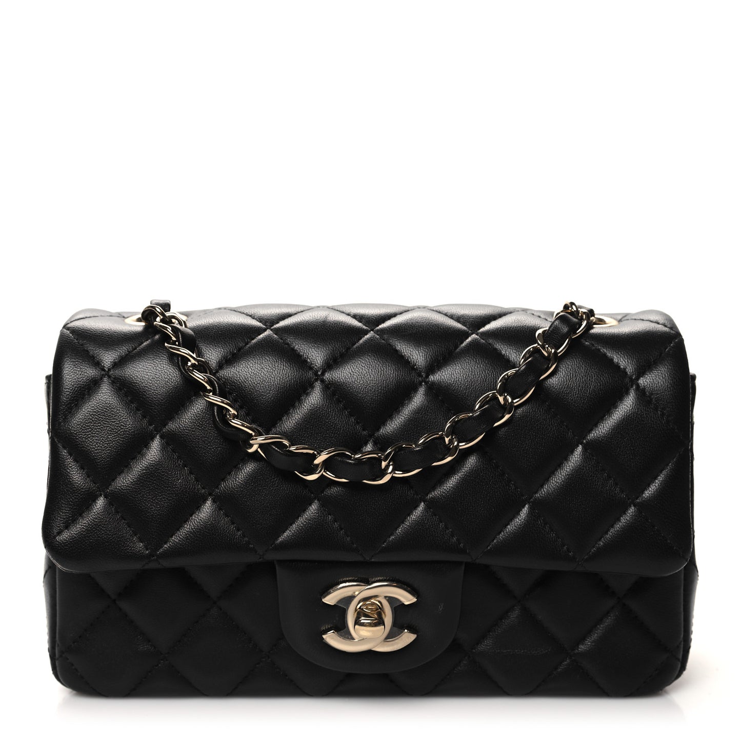 Lambskin Quilted Mini Rectangular Flap Black