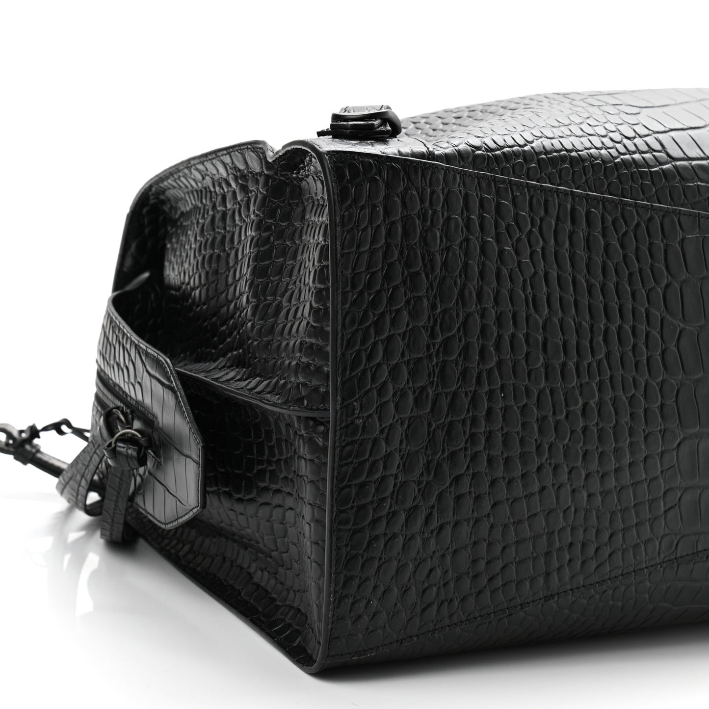 Semi Matte Calfskin Crocodile Embossed Neo Classic Black Hardware Large City Black