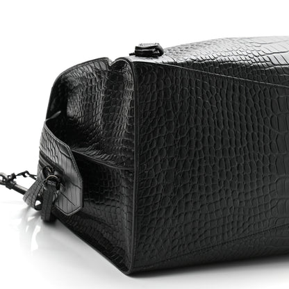 Balenciaga Semi Matte Calfskin Crocodile Embossed Neo Classic Black Hardware Large City Black 8 of 10