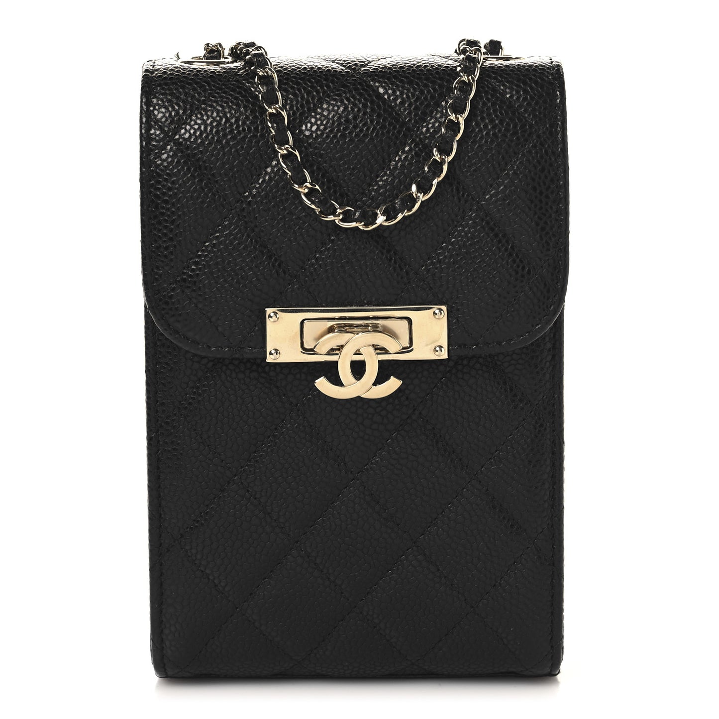 Caviar Quilted Golden Class Phone Holder Black Black