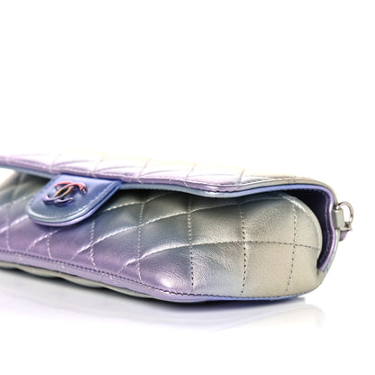 Chanel Gradient Metallic Calfskin Quilted Glasses Case With Chain Silver Blue Yellow Purple 10 of 11