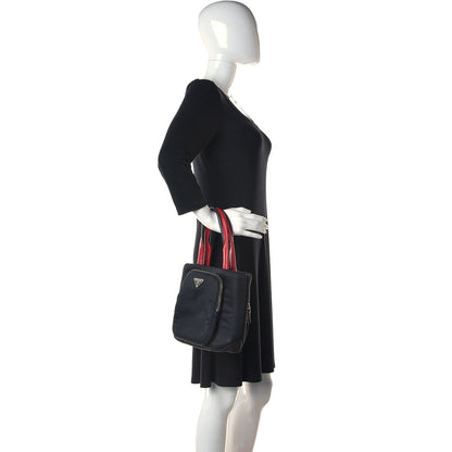 Prada Tessuto Nylon Pocket Small Cargo Tote Black Rosso 2 of 10