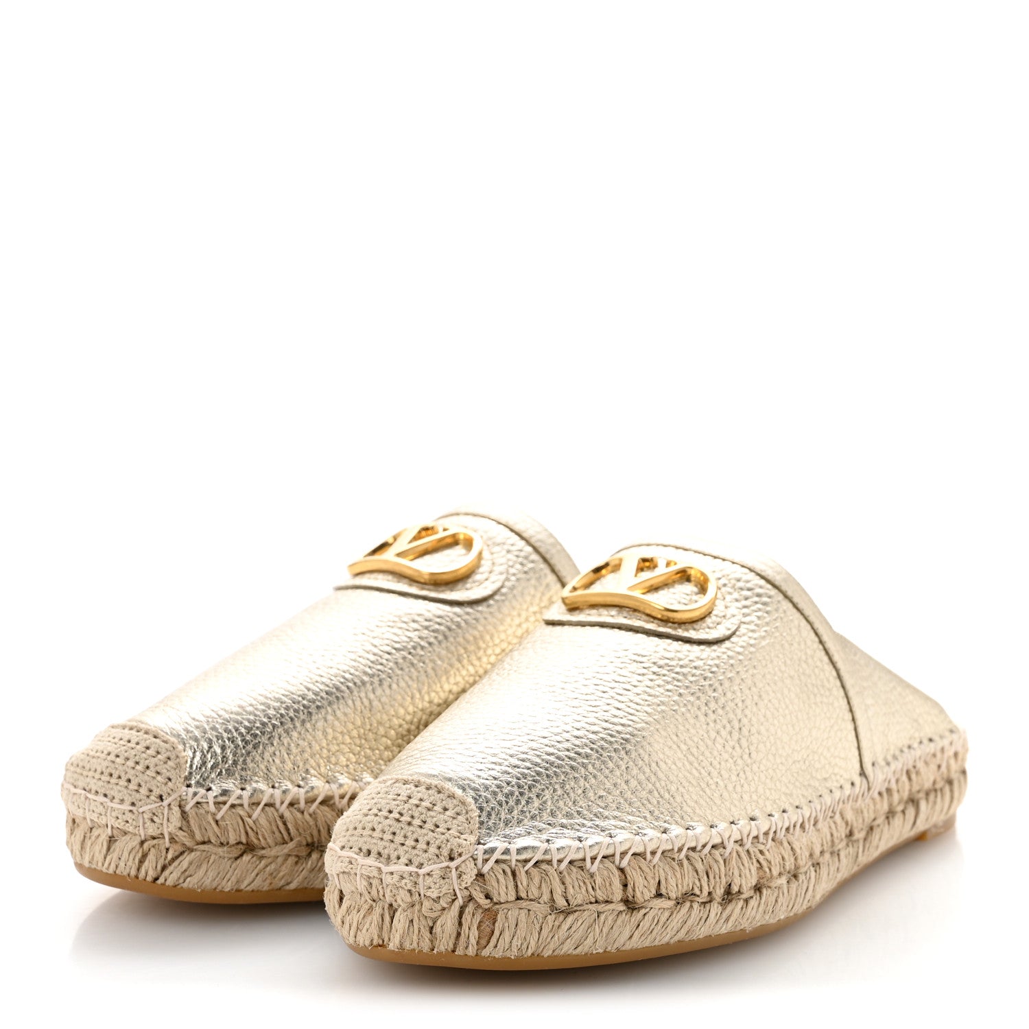 Valentino Garavani Metallic Pebbled Calfskin Vlogo Espadrille Mules 39 Platino 4 of 10