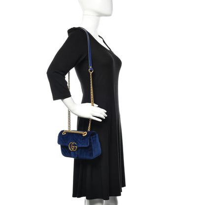 Gucci Velvet Matelasse Mini GG Marmont Shoulder Bag Cobalt Blue 2 of 10