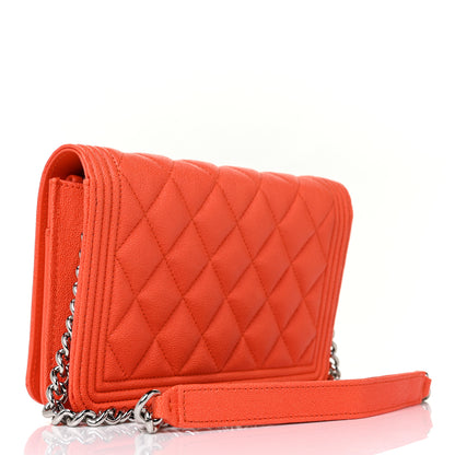 Chanel Caviar Quilted Boy Wallet On Chain WOC Orange 2 of 8