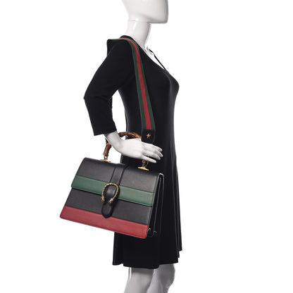 Gucci Calfskin Bamboo Web Large Dionysus Top Handle Bag Black Bright Evergreen Hibiscus Red 2 of 10
