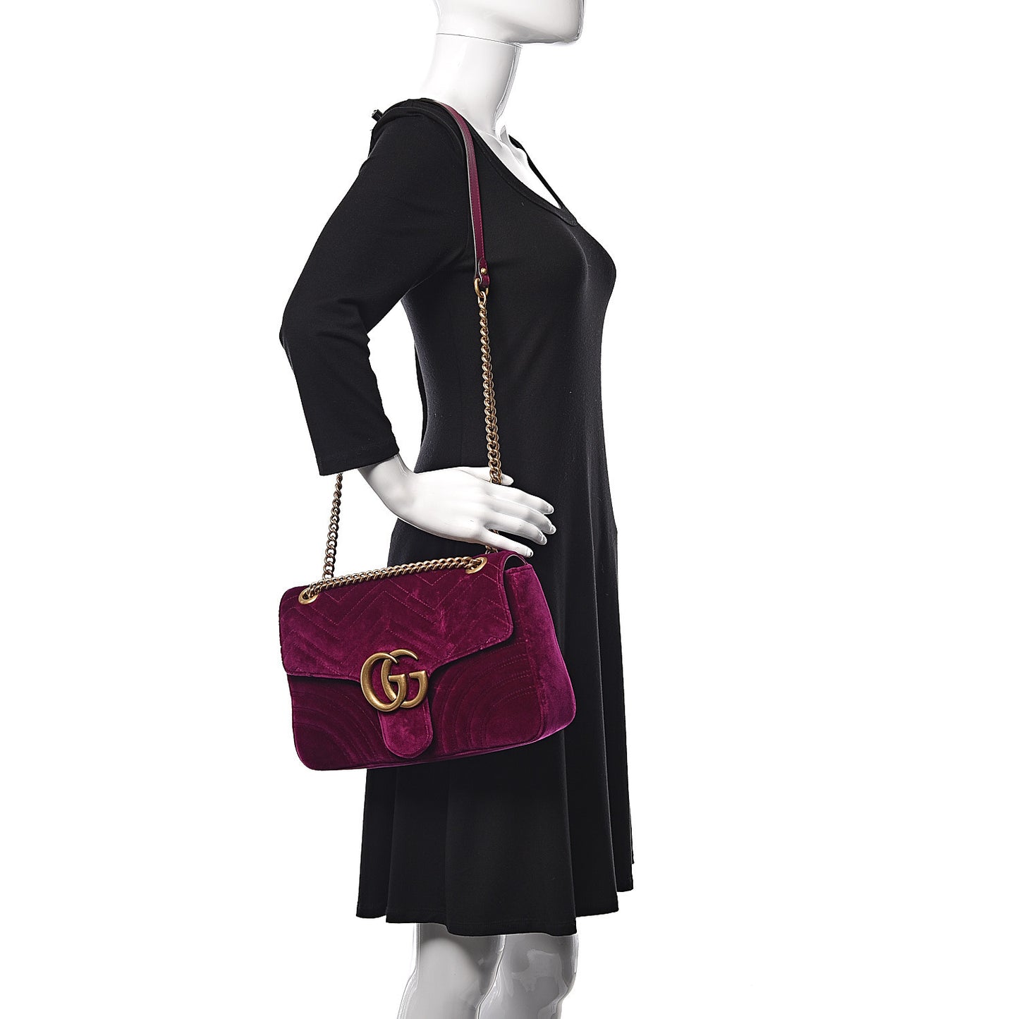 Velvet Matelasse Medium GG Marmont Shoulder Bag Fuchsia Violet Cyclamen