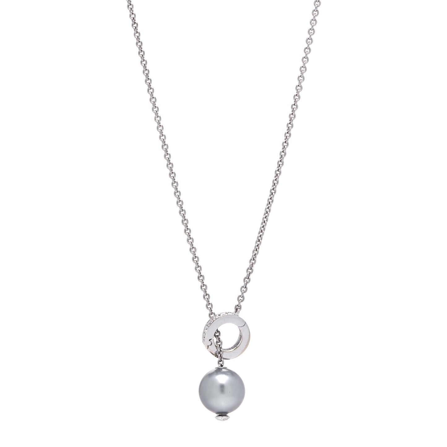 18K White Gold Diamond Black South Sea Pearl 10mm Pearls In Motion Lariat Necklace