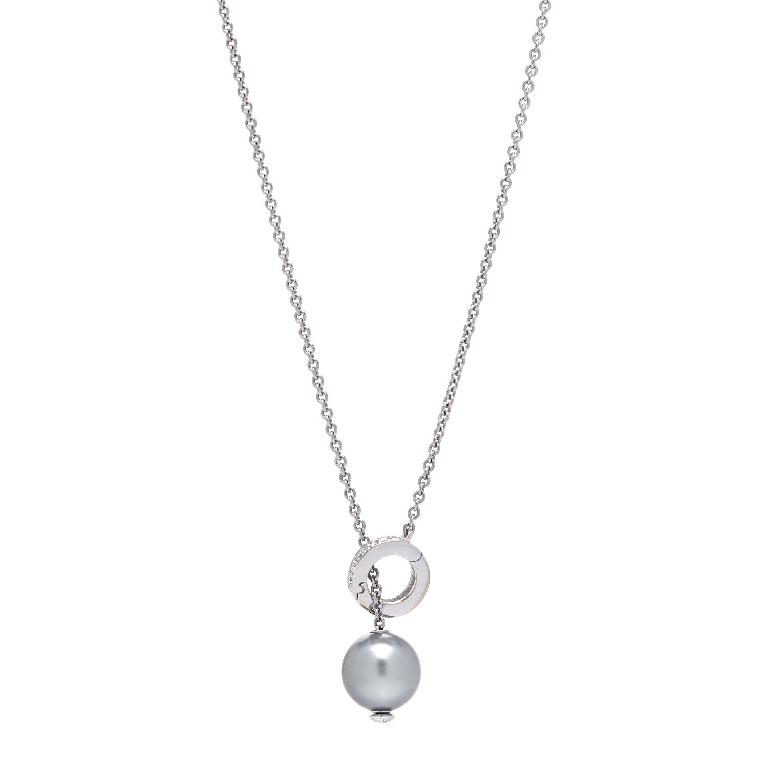 Mikimoto 18K White Gold Diamond Black South Sea Pearl 10mm Pearls In Motion Lariat Necklace 1 of 5